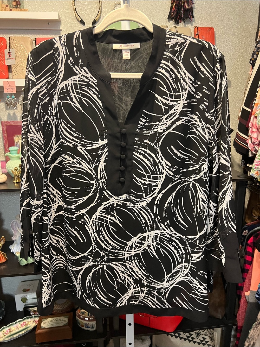 JM Collection Black & White Abstract Circle Tunic